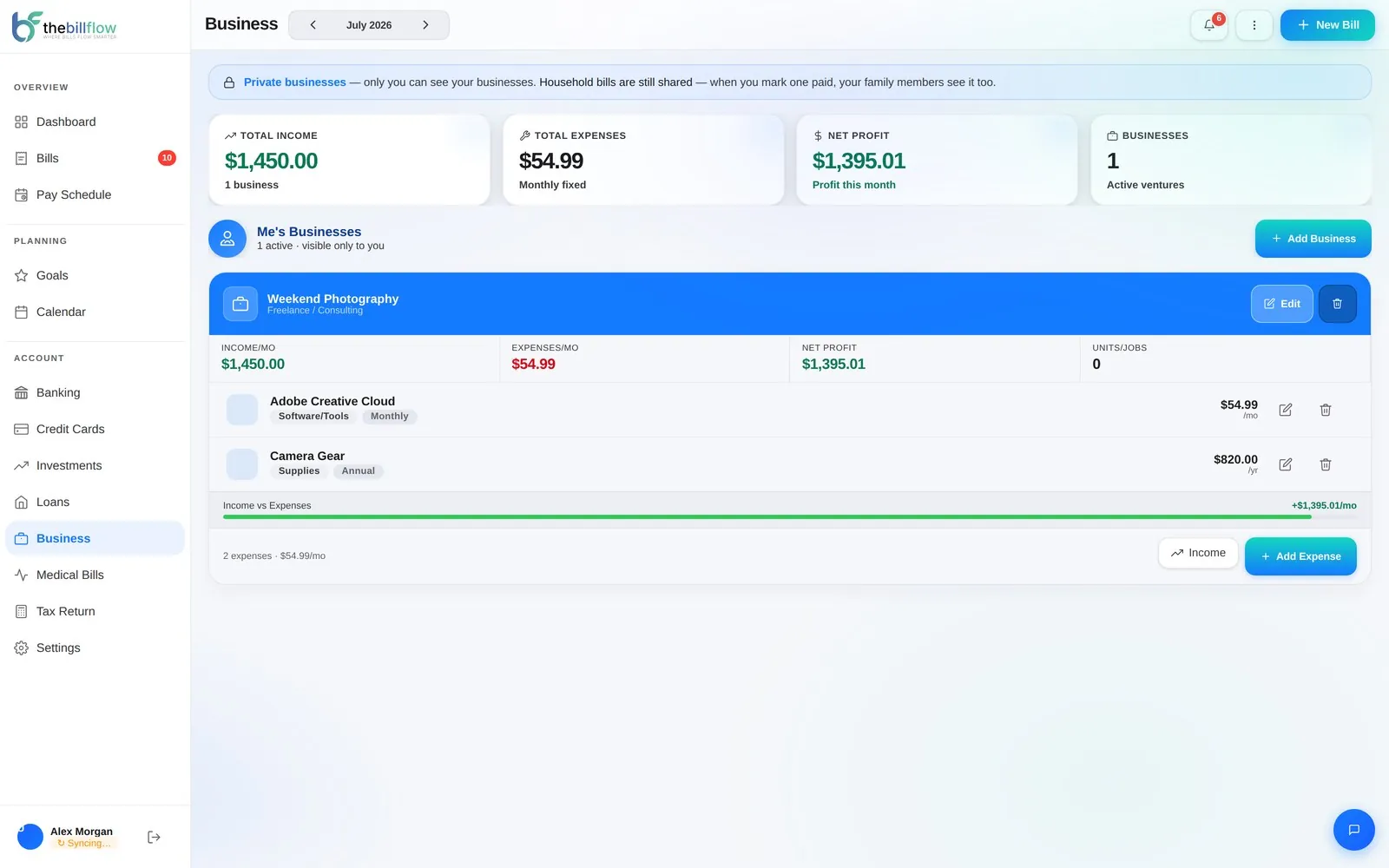 BillFlow Business screen